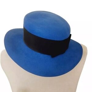 Vintage Escello Geo W Bollman And Co 100% Whool Blue Bucket Hat One Size USA Bow